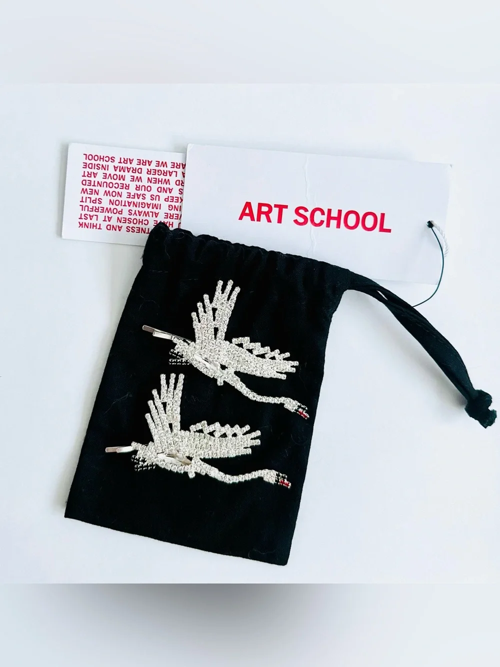 ART SCHOOL London Crystal Crane Hairpins Set Rhinestone Bird Bobby Pins NWT
